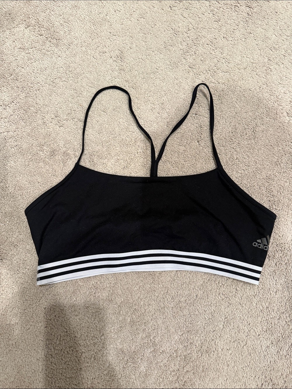 adidas Black Sports Bra with White Triple-Stripe Band